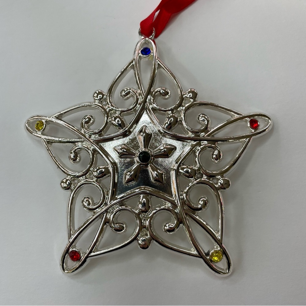Lenox Sparkle & Scroll Multi Crystal Snowflake Christmas Ornament Silverplate
